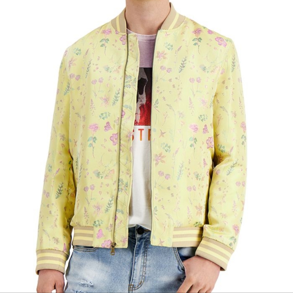 INC Yellow floral Sateen Bomber Jacket. sz.3XL - Picture 2 of 6